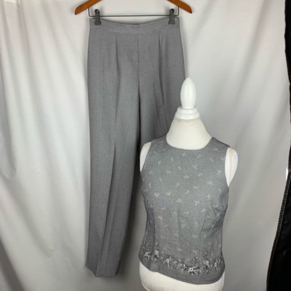 Vintage DBY black and white pant/shirt tiny houndstooth pattern set, 7/8
